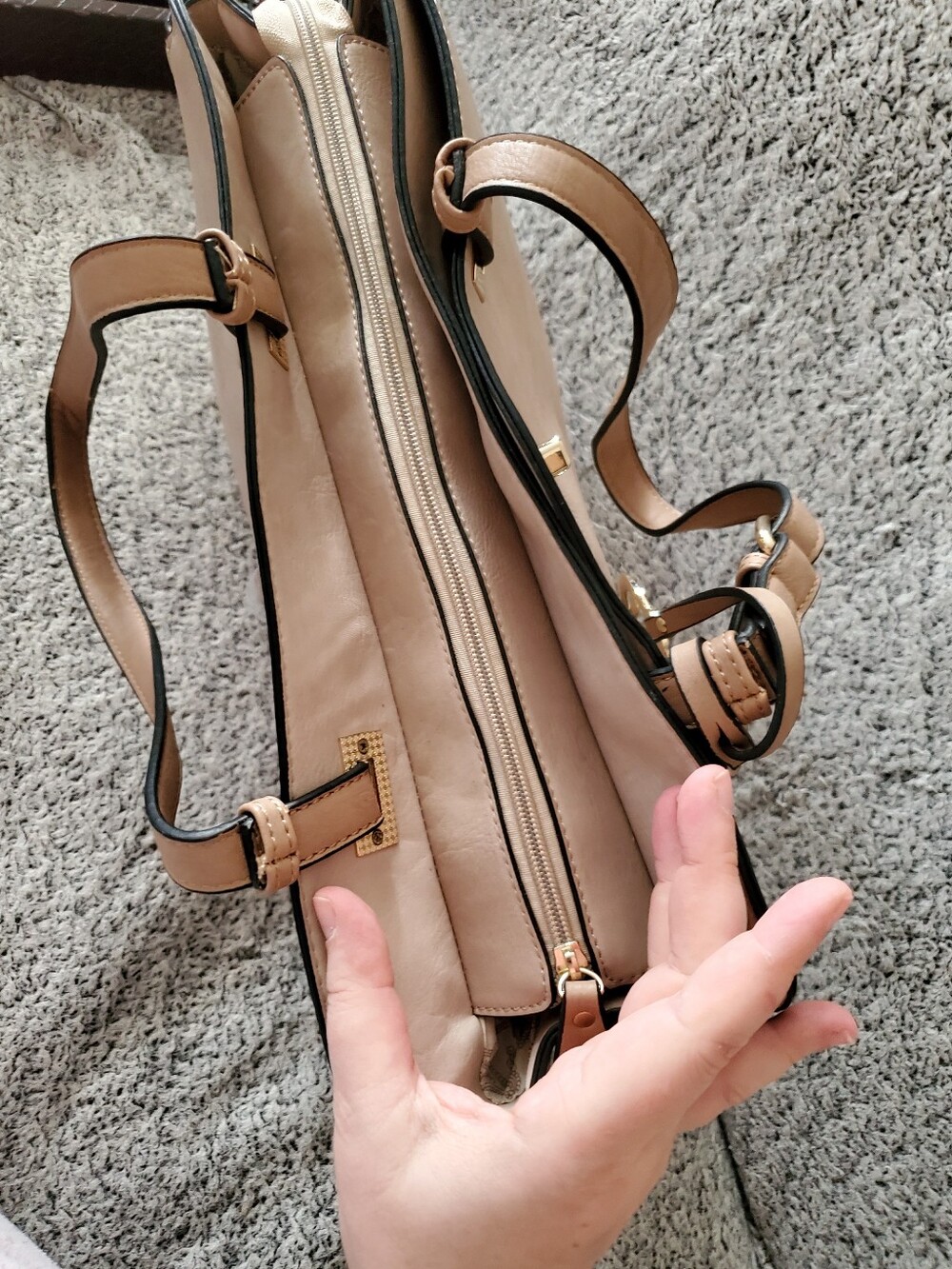 Simply Noelle Beige Tote with Tan Handles and Gold Accent - Picture 7 of 8